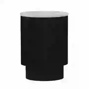 Black Mango Wood Round Side Table with Ribbed Detailing